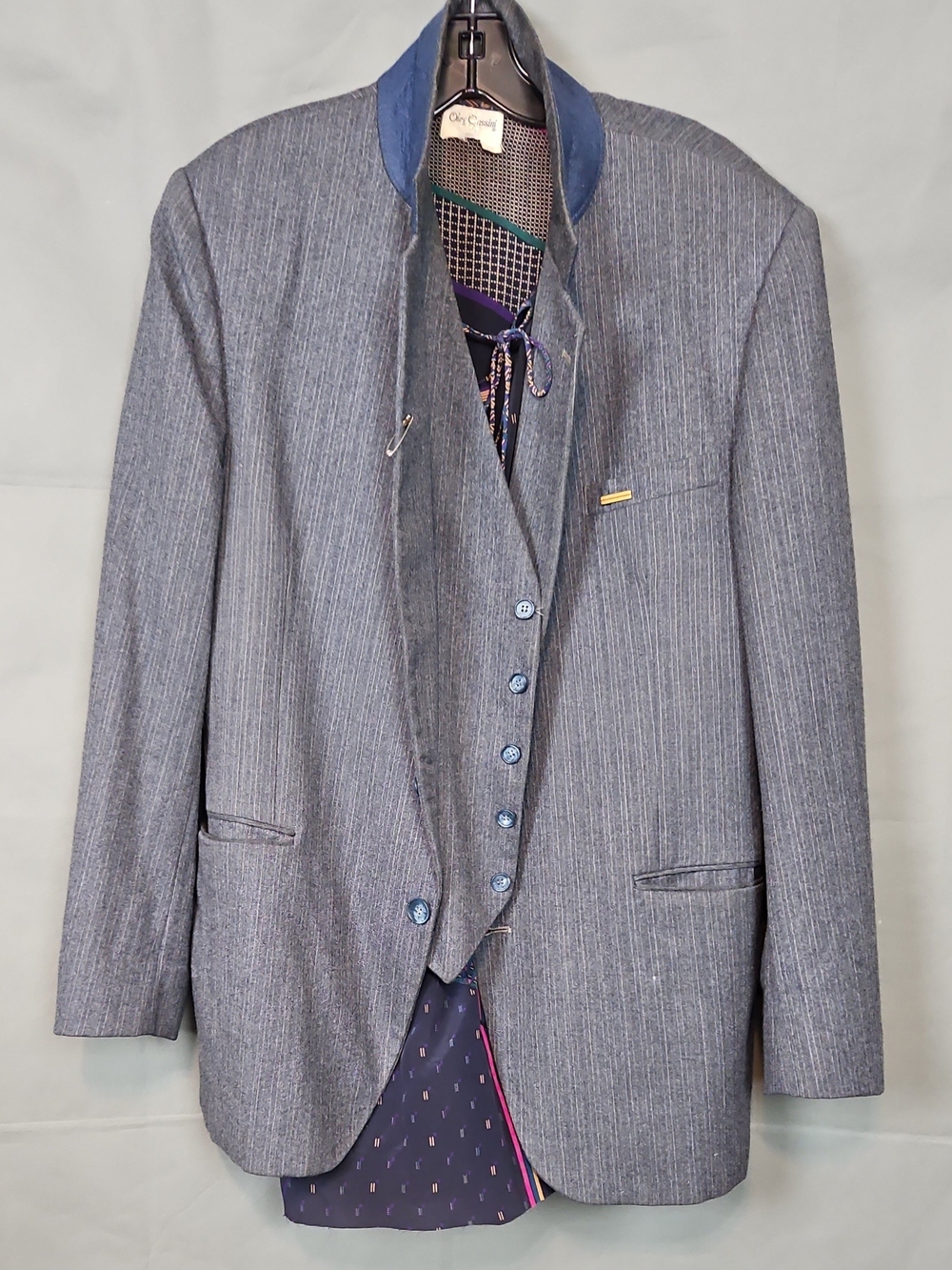 Vintage Women's Grey Pinstripe Blazer with Vest - Classic Formal Style